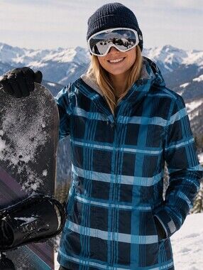 Bonfire Snowboarding Co warm gorpcore blue plaid hooded nylon Jacket Sz S